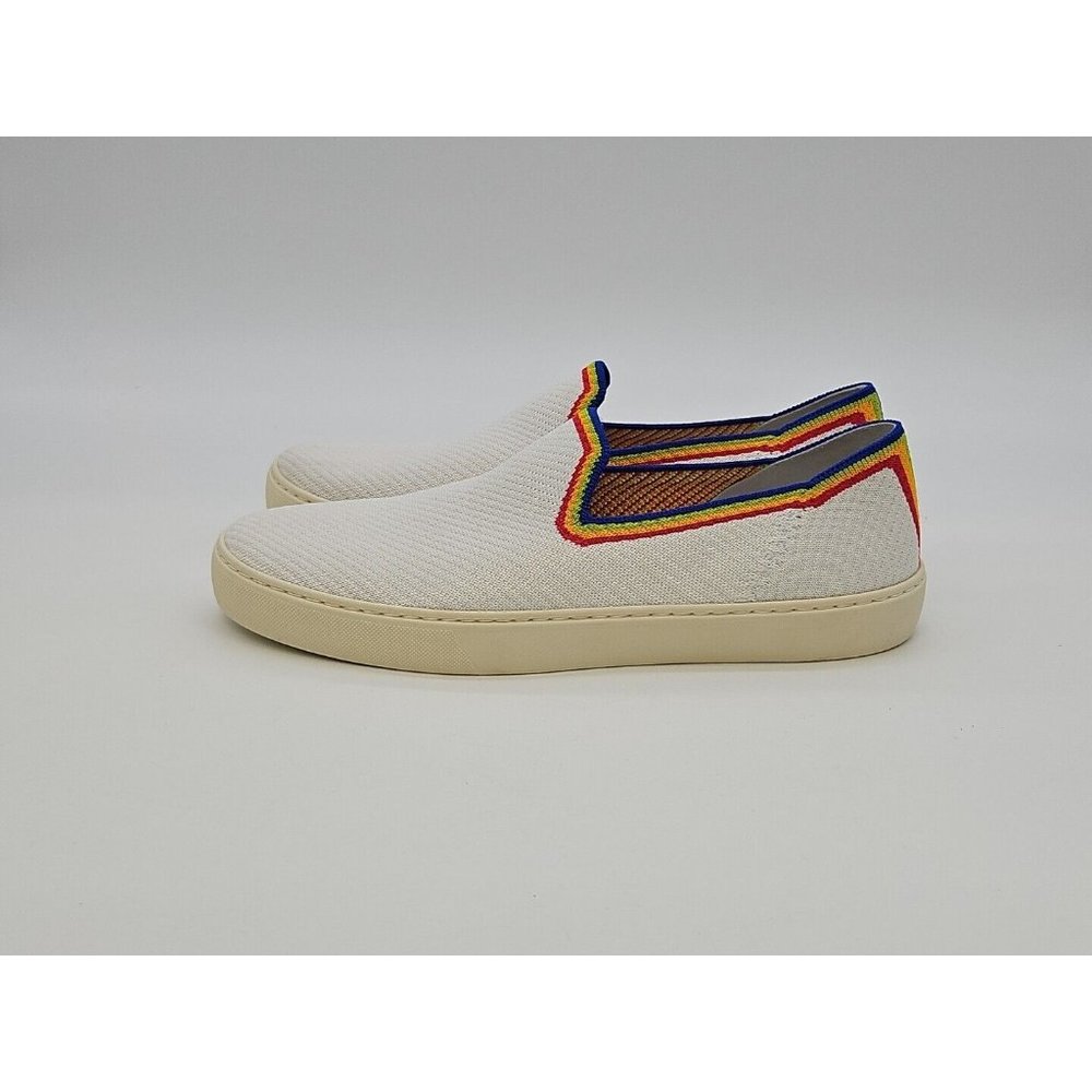 RARE Rothy's The Slip On White Rainbow Pride Sneakers